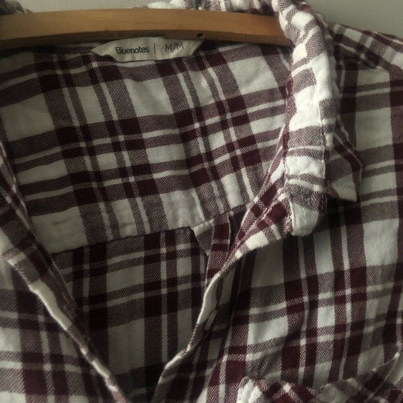White & burgundy thin cotton-blend plaid shirt M - Picture 3 of 5